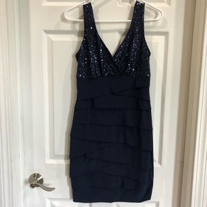 Sequin top navy blue dress